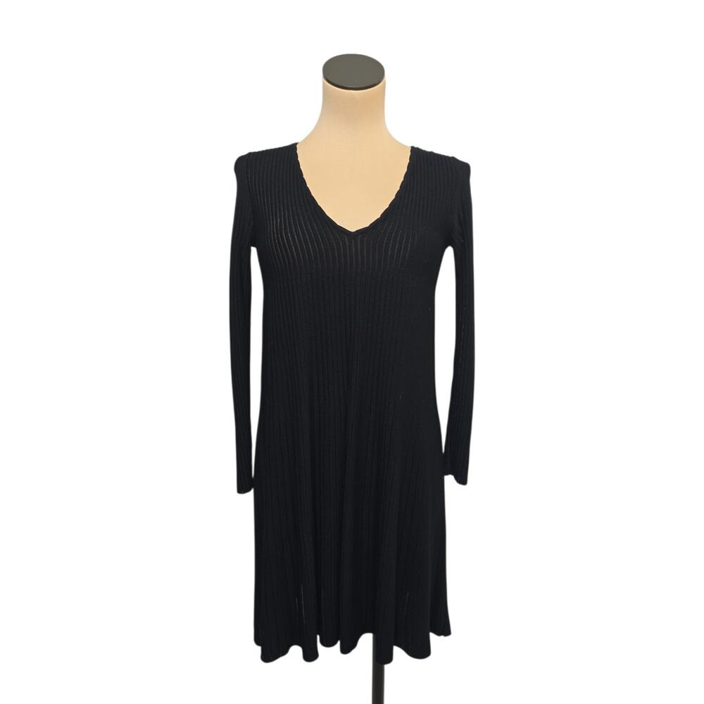 Sézane Cordelia Mini Long Sleeve Knit Sweater Dress Black size XS Quiet Luxury
